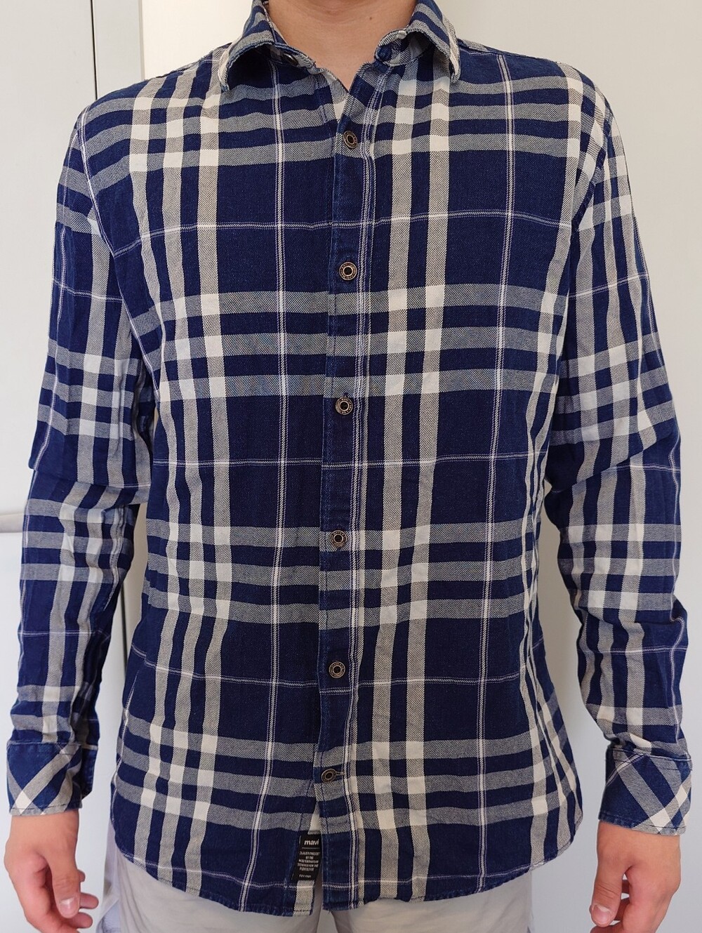 Mavi Navy and White Plaid Button-Down Shirt